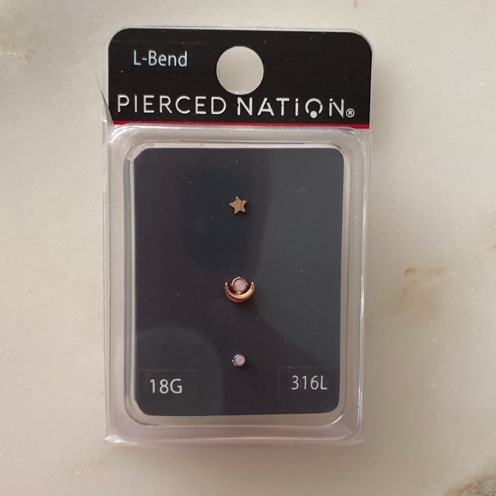 🆕 PIERCED NATION Surgical Steal L-Bend 18G nose stud 3 pack